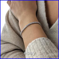 Sterling Silver Bracelet Cubic Zirconia Prong Set Tennis Box Clasp Silverly