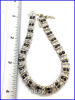 Sterling Silver Bracelet With Black & White Cubic Zirconia Stones (4178)