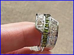 Sterling Silver Clear and green Cubic Zirconia ring size 8