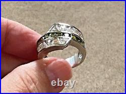 Sterling Silver Clear and green Cubic Zirconia ring size 8