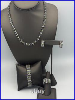 Sterling Silver Cubic Zircon Necklace, Bracelet, Ring, Earrings Set