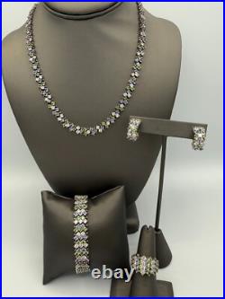 Sterling Silver Cubic Zircon Necklace, Bracelet, Ring, Earrings Set