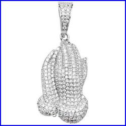 Sterling Silver Cubic Zirconia 26MM High Encrusted Praying Hands Pendant