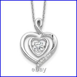 Sterling Silver Cubic Zirconia Awareness Heart Pendant Necklace 18 with 2in ext