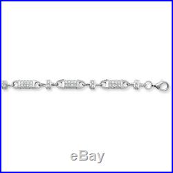 Sterling Silver Cubic Zirconia Block Chain Necklace 5mm Thick Various Length