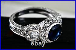 Sterling Silver Cubic Zirconia Blue Sapphire Cocktail Engagement Ring Size 7