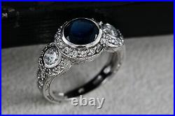 Sterling Silver Cubic Zirconia Blue Sapphire Cocktail Engagement Ring Size 7