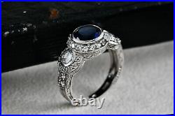 Sterling Silver Cubic Zirconia Blue Sapphire Cocktail Engagement Ring Size 7