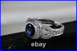 Sterling Silver Cubic Zirconia Blue Sapphire Cocktail Engagement Ring Size 7