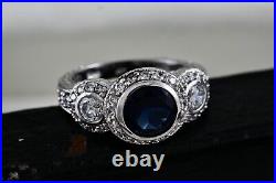 Sterling Silver Cubic Zirconia Blue Sapphire Cocktail Engagement Ring Size 7