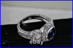 Sterling Silver Cubic Zirconia Blue Sapphire Cocktail Engagement Ring Size 7