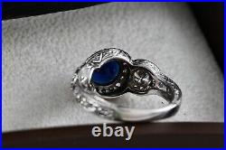 Sterling Silver Cubic Zirconia Blue Sapphire Cocktail Engagement Ring Size 7