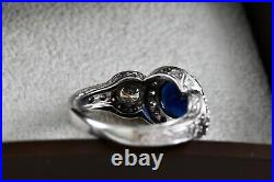 Sterling Silver Cubic Zirconia Blue Sapphire Cocktail Engagement Ring Size 7