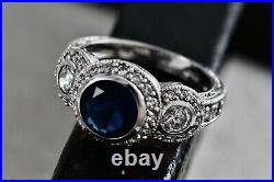 Sterling Silver Cubic Zirconia Blue Sapphire Cocktail Engagement Ring Size 7