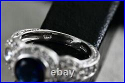 Sterling Silver Cubic Zirconia Blue Sapphire Cocktail Engagement Ring Size 7