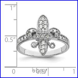Sterling Silver Cubic Zirconia CZ Engagement Fleur-de-lis Ring for Womens Sz 7