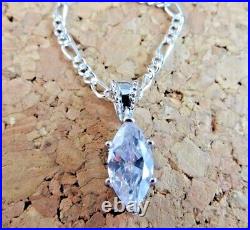 Sterling Silver Cubic Zirconia CZ Marquise 12mm Pendant 16 Chain Necklace #153