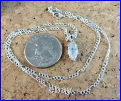 Sterling Silver Cubic Zirconia CZ Marquise 12mm Pendant 16 Chain Necklace #153
