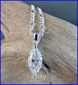 Sterling Silver Cubic Zirconia CZ Marquise 12mm Pendant 16 Chain Necklace #153