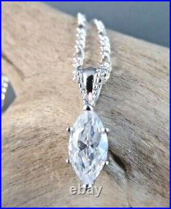 Sterling Silver Cubic Zirconia CZ Marquise 12mm Pendant 16 Chain Necklace #153