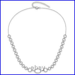 Sterling Silver Cubic Zirconia Circle Open Link 16 with2in ext Necklace