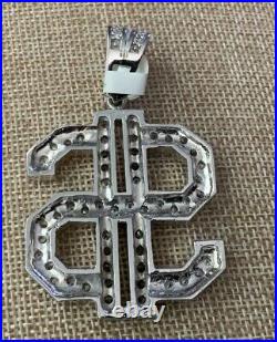 Sterling Silver & Cubic Zirconia Cz Dollar Sign PENDANT 2.75 X 1.75 NEW