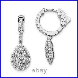 Sterling Silver Cubic Zirconia Domed Teardrop Dangler Hinged Hoop Earrings