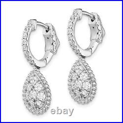 Sterling Silver Cubic Zirconia Domed Teardrop Dangler Hinged Hoop Earrings