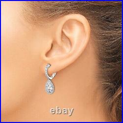 Sterling Silver Cubic Zirconia Domed Teardrop Dangler Hinged Hoop Earrings