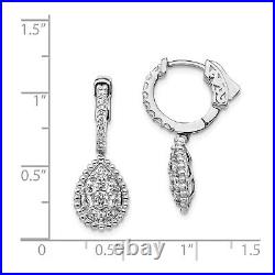 Sterling Silver Cubic Zirconia Domed Teardrop Dangler Hinged Hoop Earrings