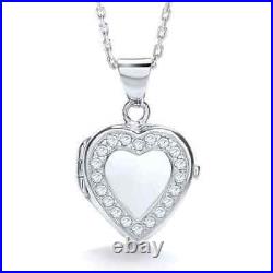 Sterling Silver Cubic Zirconia Edged Heart Shaped Locket