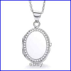 Sterling Silver Cubic Zirconia Edged Oval Locket