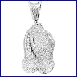 Sterling Silver Cubic Zirconia Encrusted Praying Hands Pendant