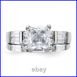 Sterling Silver Cubic Zirconia Engagement Ring Wedding BTwo Piece Set Size 7