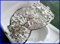 Sterling Silver Cubic Zirconia Floral Cuff Bangle Brand New