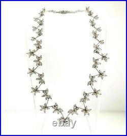 Sterling Silver Cubic Zirconia Floral Necklace Choker 0.8 x 16.5