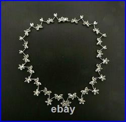 Sterling Silver Cubic Zirconia Floral Necklace Choker 0.8 x 16.5