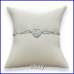 Sterling Silver Cubic Zirconia Heart Paperclip Bracelet