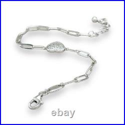 Sterling Silver Cubic Zirconia Heart Paperclip Bracelet