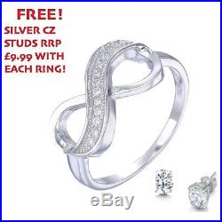 Sterling Silver Cubic Zirconia Infinity Dress Ring with FREE CZ STUDS RRP £9.99