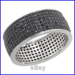 Sterling Silver Cubic Zirconia Micro Pave 6-Row Eternity Band with Black Stones