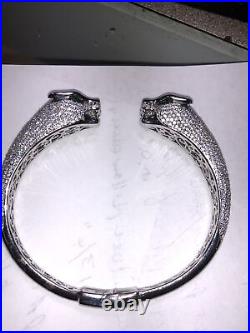 Sterling Silver & Cubic Zirconia Panther, Cuff Style Bracelet