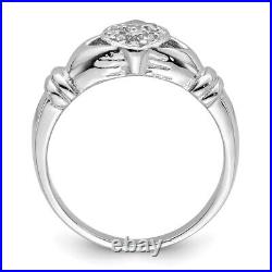 Sterling Silver Cubic Zirconia Rhodium-plated Claddagh Ring Size 7