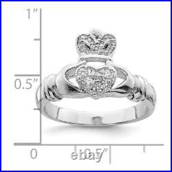 Sterling Silver Cubic Zirconia Rhodium-plated Claddagh Ring Size 7