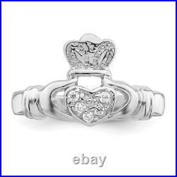 Sterling Silver Cubic Zirconia Rhodium-plated Claddagh Ring Size 7