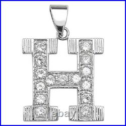 Sterling Silver Cubic Zirconia Set 24mm High Initial H Pendant