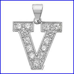 Sterling Silver Cubic Zirconia Set 24mm High Initial V Pendant