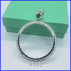 Sterling Silver Cubic Zirconia Silver Dollar Bezel CZ Halo 38 mm Mexican Olympic