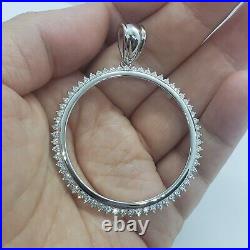 Sterling Silver Cubic Zirconia Silver Eagle Bezel CZ Halo 41 mm Coins Prong Back