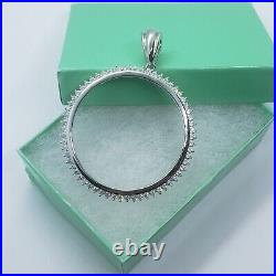 Sterling Silver Cubic Zirconia Silver Eagle Bezel CZ Halo 41 mm Coins Prong Back